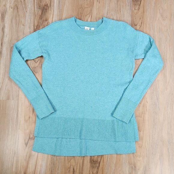 🔺️Gap Turquoise Hi-Low Hem Long Sleeve Sweater XSmall - Picture 2 of 9